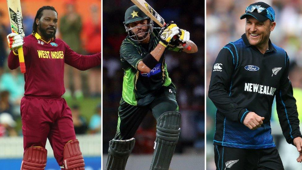 Chris Gayle (left), Shahid Afridi (middle), Brendon McCullum (right)