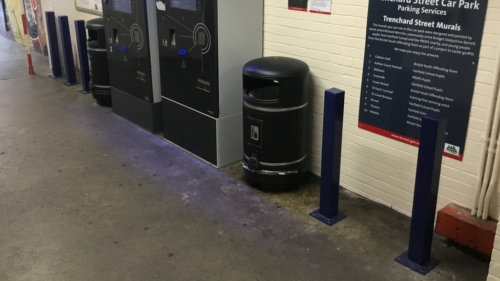 Bollards in a car park