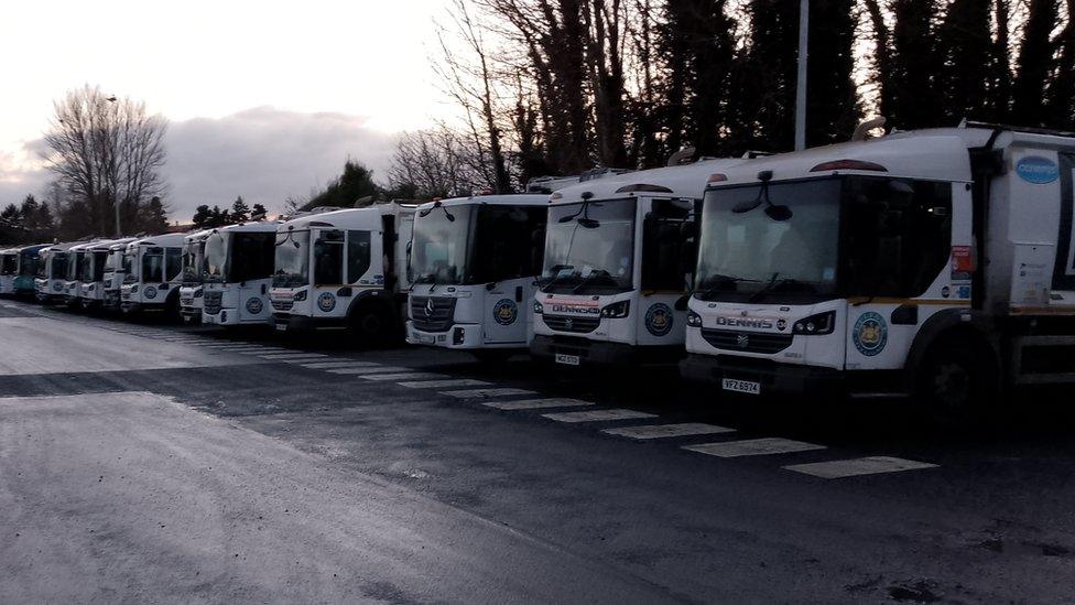 Row of bin lorries