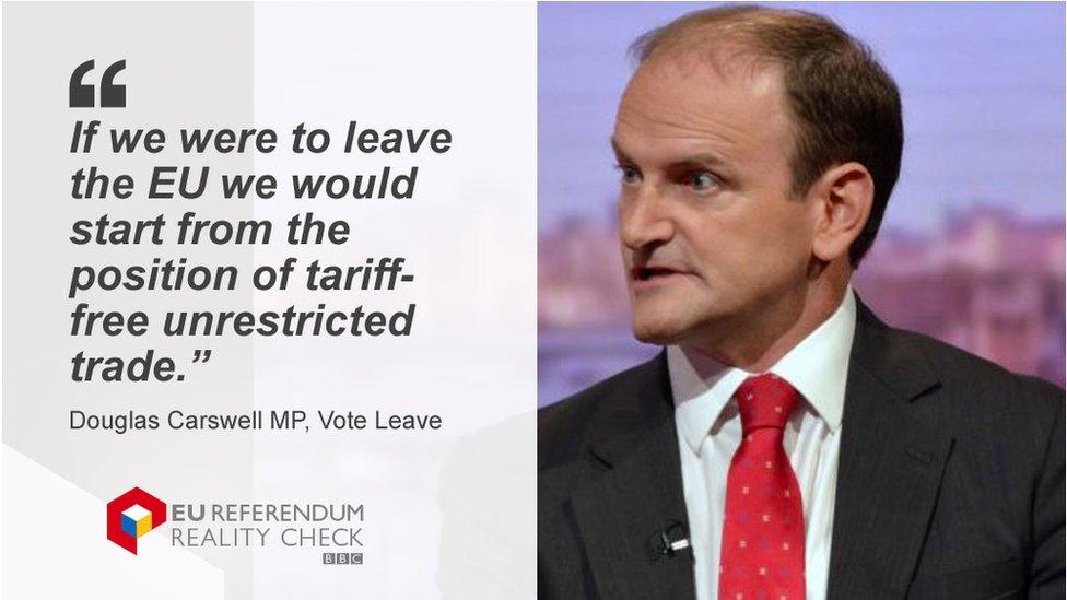 Douglas Carswell saying: "If we were to leave the EU we would start from the position of tariff-free unrestricted trade."