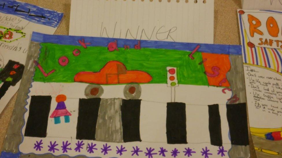 Child's traffic safety artwork