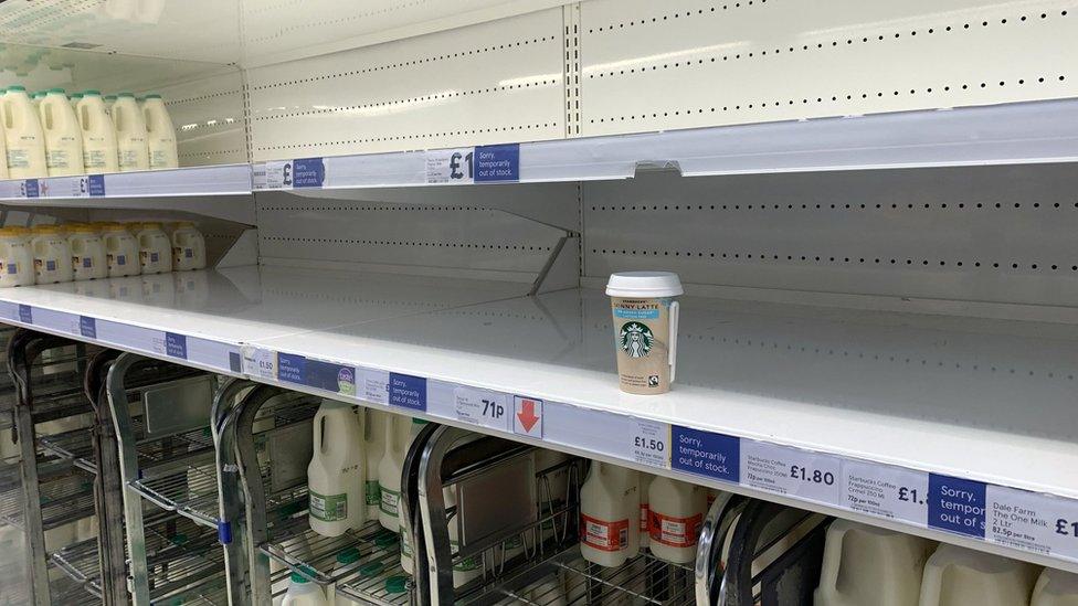 Empty shelves in Tesco