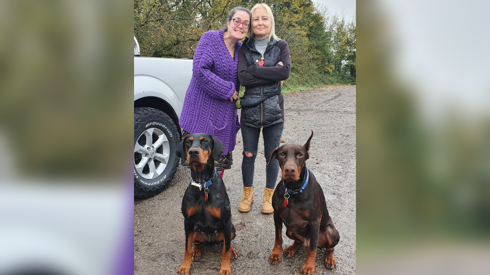 Katie and Lucy with the dogs