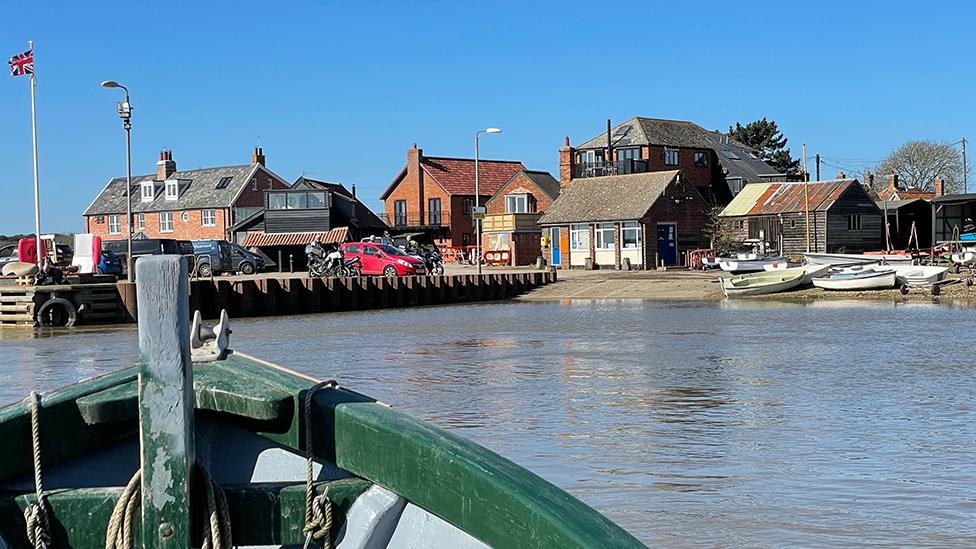 The view of the quay at Orford Ness from the National Trust ferry