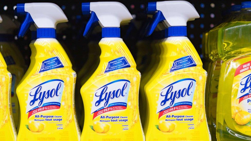 Lysol cleaner on a shelf