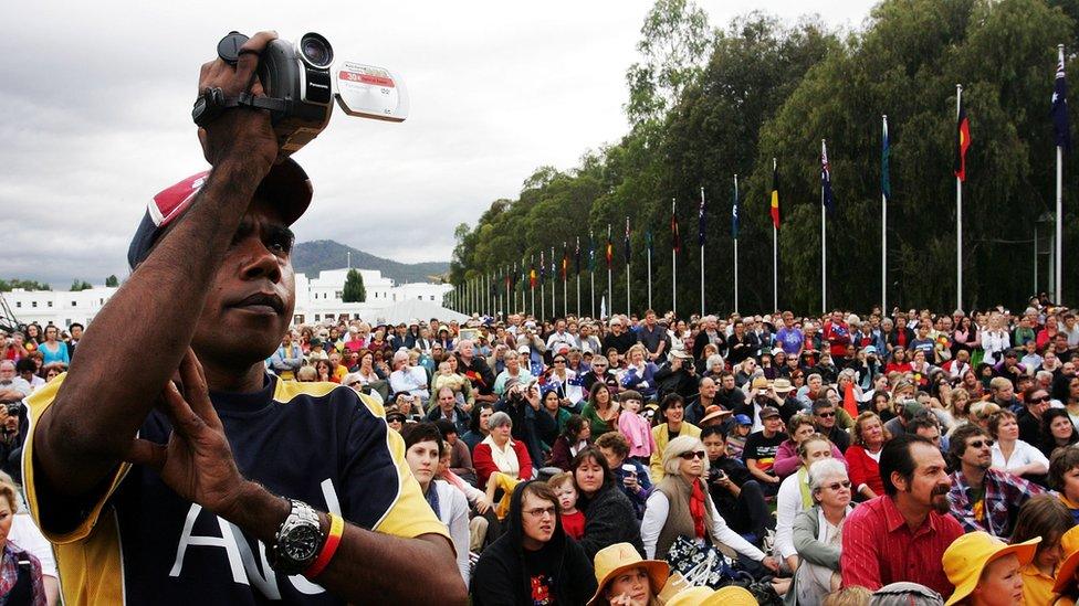 Thousands gathered on the lawns outside Australia's parliament in 2008 to witness the historic speech