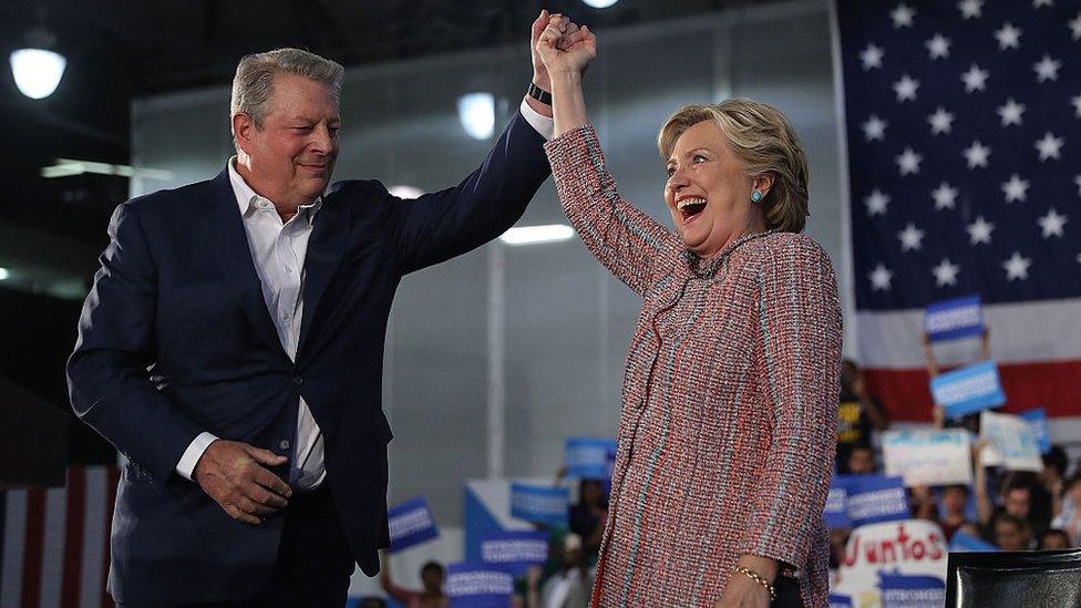 Mr Gore campaigned for Hillary Clinton, the wife of his former boss, Bill Clinton