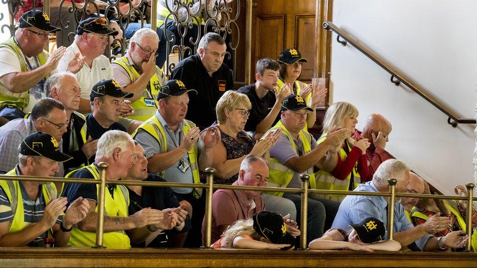 Harland and Wolff workers in the public gallery at Belfast City Hall's council chamber