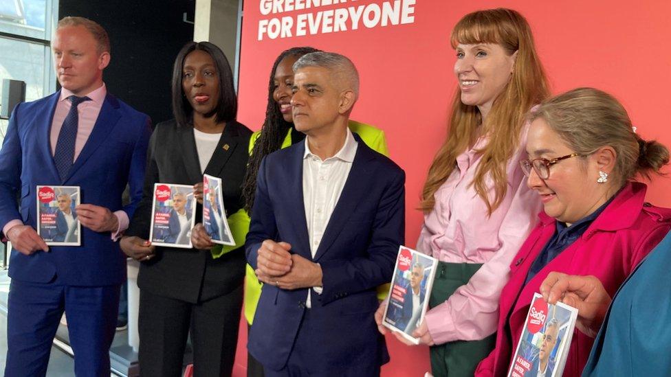 Sadiq Khan (centre) alongside Labour's deputy leader Angela Rayner (second right)