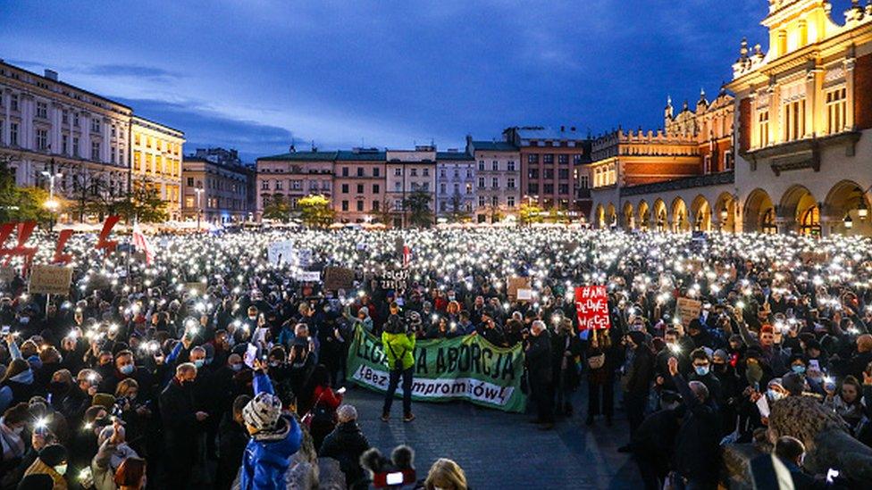 A protest in Krakow over the death of a pregnant woman