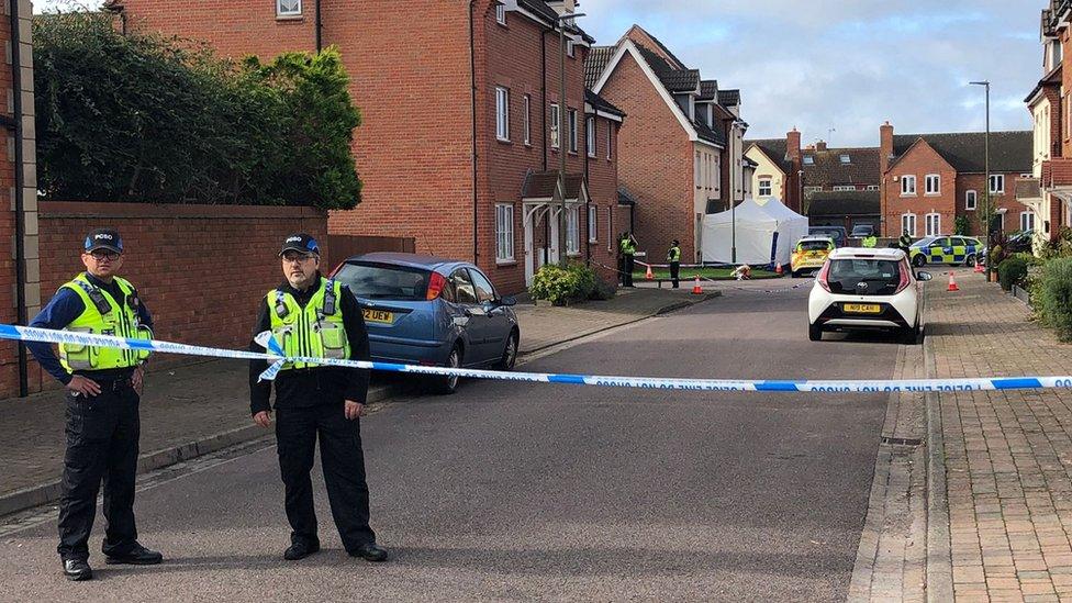 Police at the cordon in Walton Cardiff near Tewkesbury