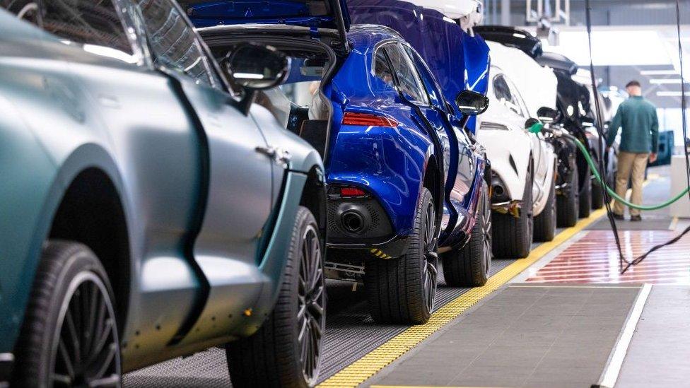 Aston Martin DBX sport utility vehicles (SUV) on the final assembly line at the Aston Martin Lagonda Global Holdings Plc factory in St Athan,