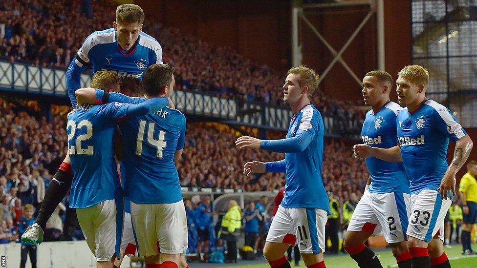 Rangers celebrate victory over St Mirren