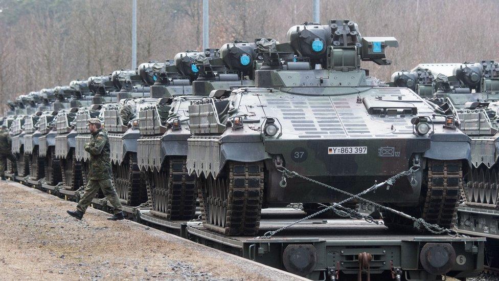 The German armed forces Bundeswehr send military vehicles to Lithuania for a Nato programme