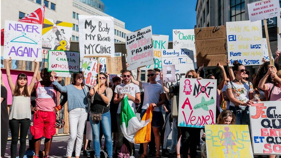 Protestors marched across many European cities in efforts to repeal strict abortion laws in Ireland.