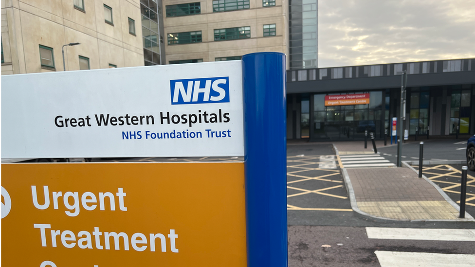 Great Western Hospital seen from the outside at dusk