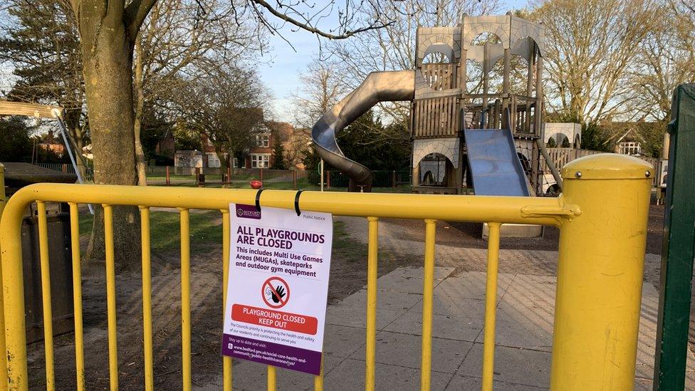 Play area in Bedford with closed sign