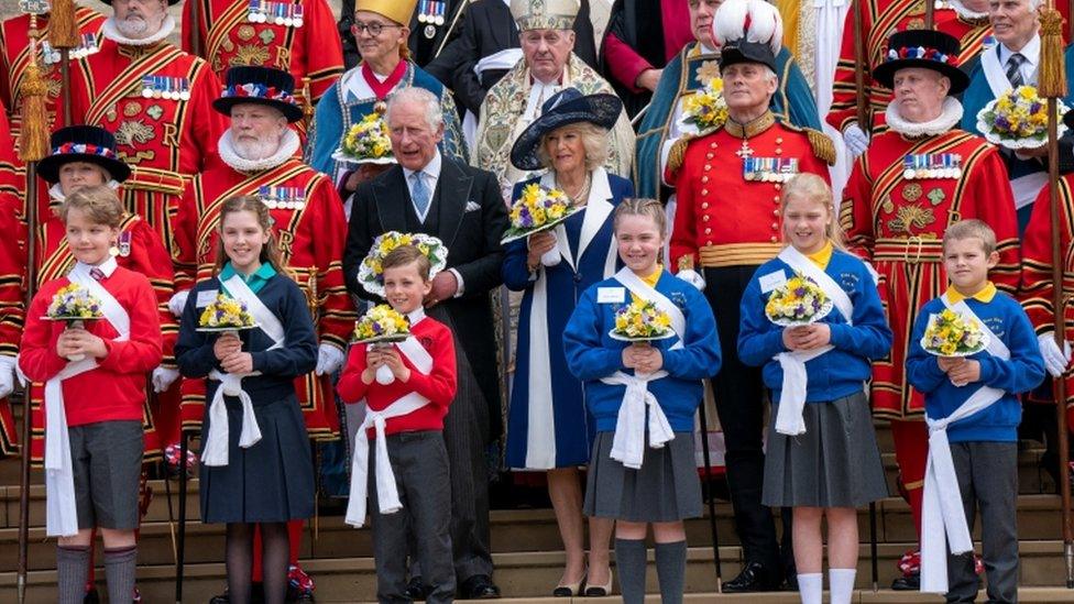 Prince Charles and Camilla, Duchess of Cornwall attend the Royal Maundy Service at St George's Chapel