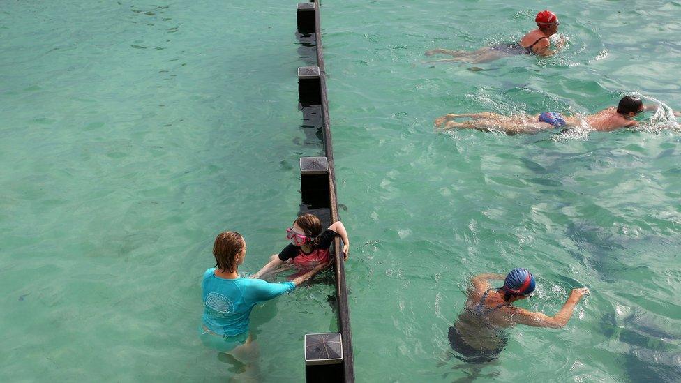 Swimmers at Bronte Rock Pool in Sydney on Tuesday