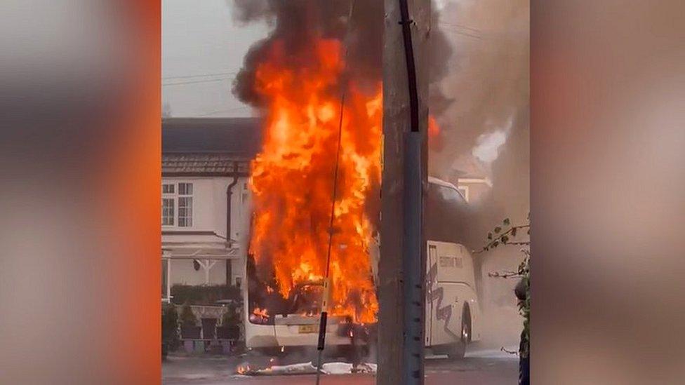 Bus on fire in Trimley St martin