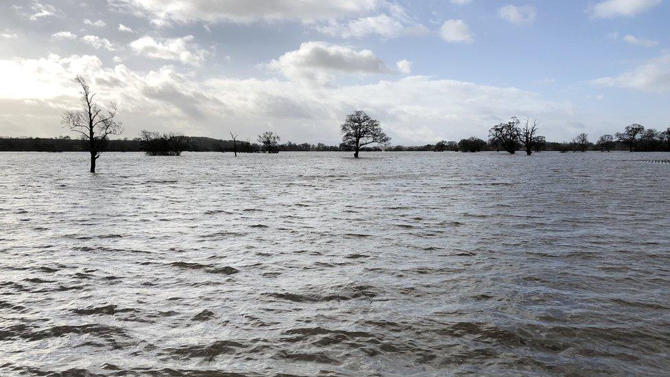 Flooded plains in south Worcestershire