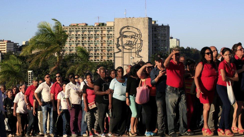 People queue to pay tribute to Castro at Revolution Square in Havana