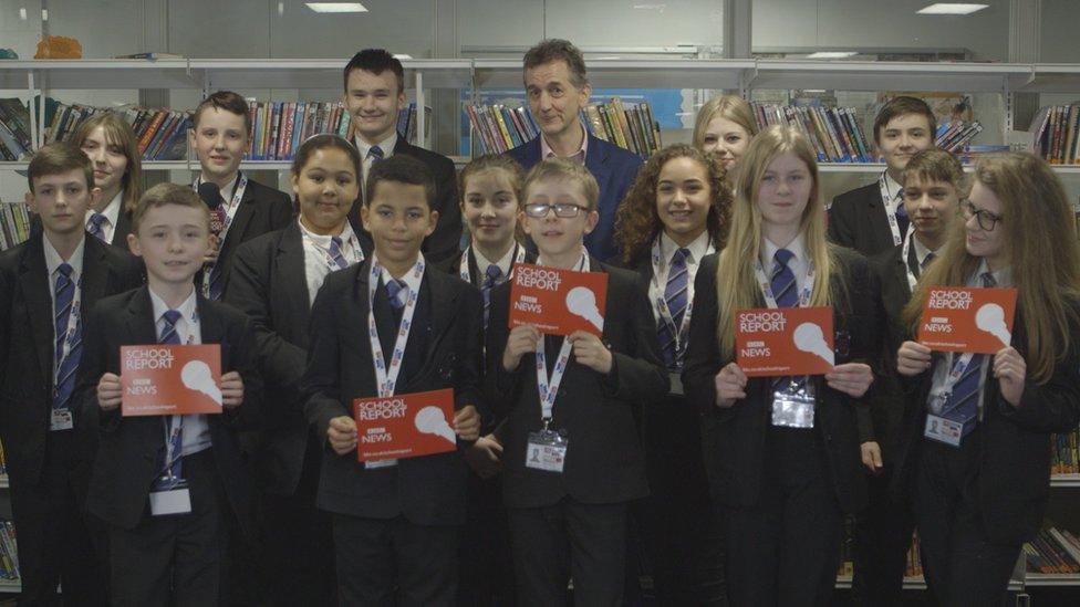 Chris Morris with pupils from Sutton Community Academy