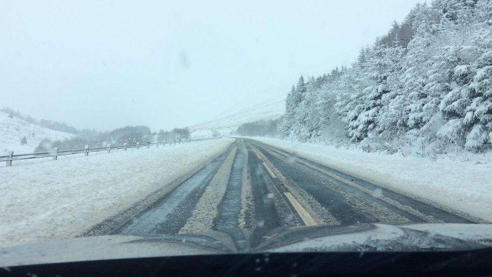 The A470 road was treacherous near Pen y Fan in the Brecon Beacons