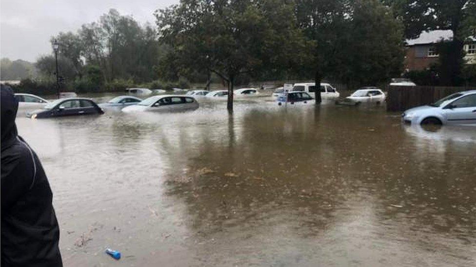 Flooded car park in Framlingham