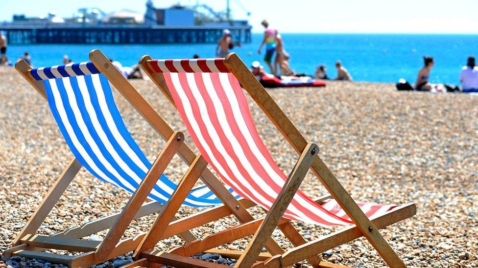 Deck chairs on the beach in Brighton