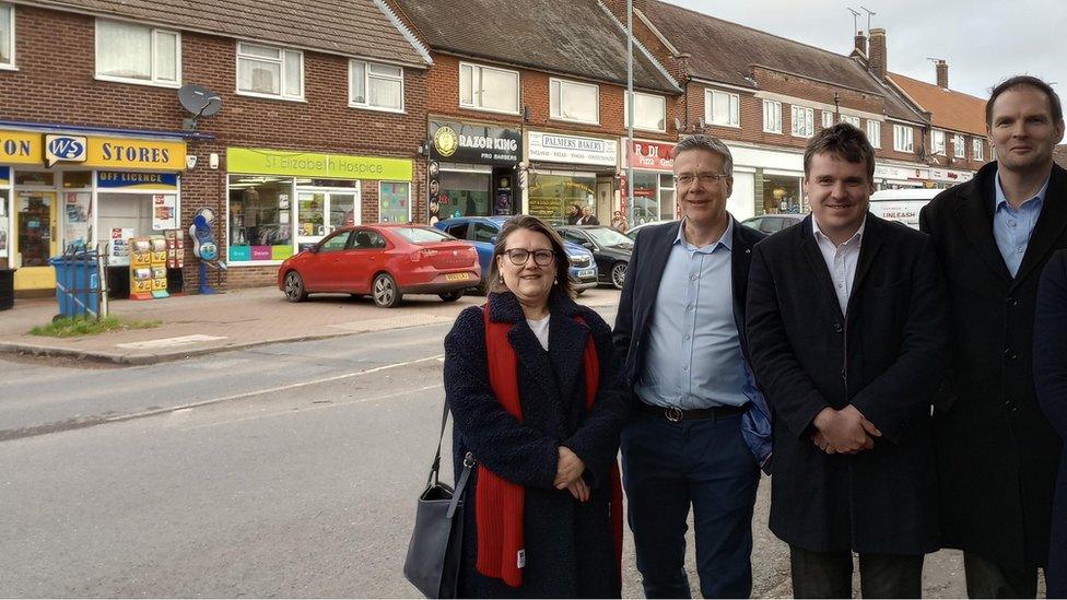 From left to right, Bryony Rudkin, deputy leader at Ipswich Borough Council, Paul West, cabinet member for Ipswich at Suffolk County Council, Tom Hunt, Ipswich MP, and Dr Dan Poulter, MP for Central Suffolk and Ipswich North, at Meredith Road shops