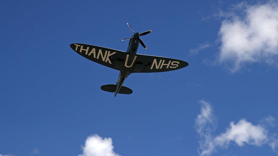 A Spitfire plane with the words 'Thank U NHS'