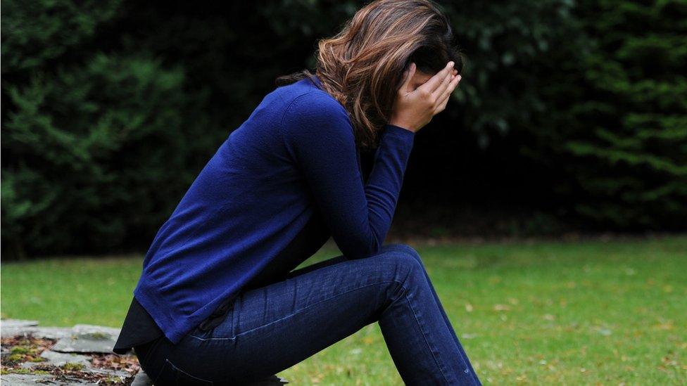 Woman distressed stock image