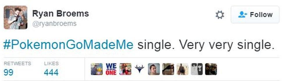 Tweet: Pokemon Go Made Me single very single