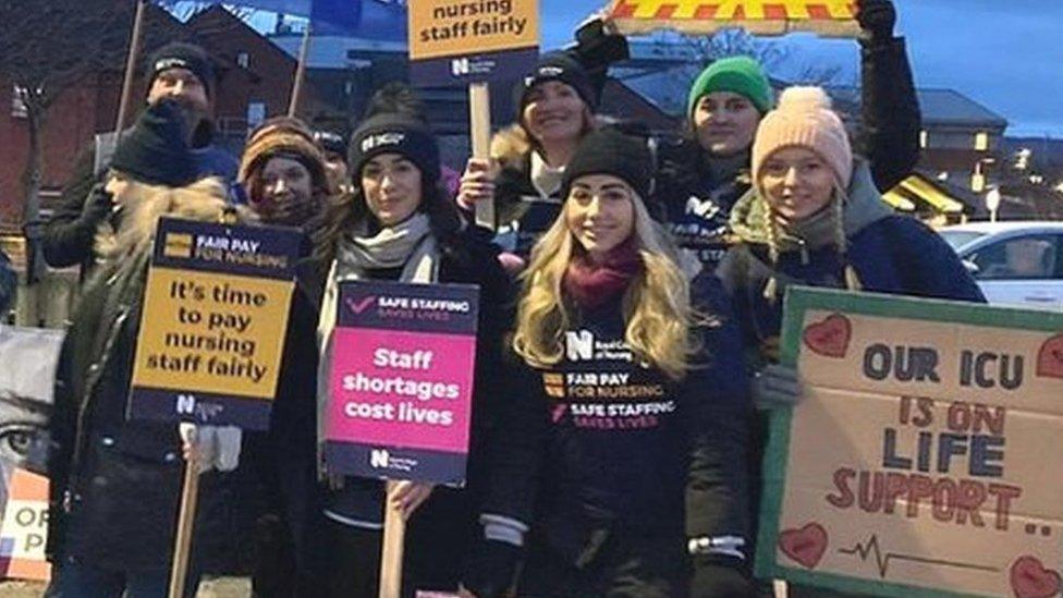 Nurses joined a picket line outside Middlesbrough's James Cook Hospital