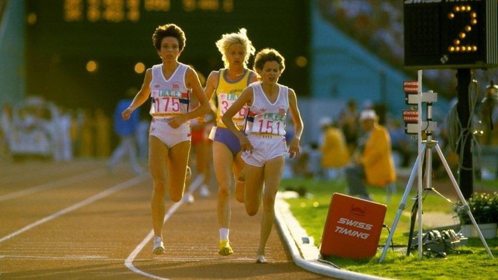 Zola Budd competing during the 3,000 metres in the 1984 Olympics