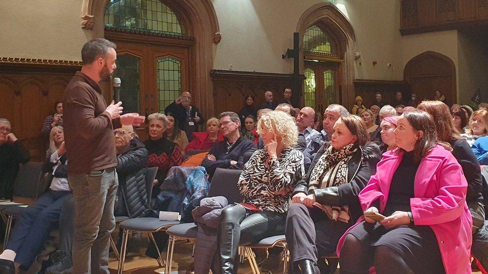 Colum Eastwood at radio Foyle public meeting in guildhall