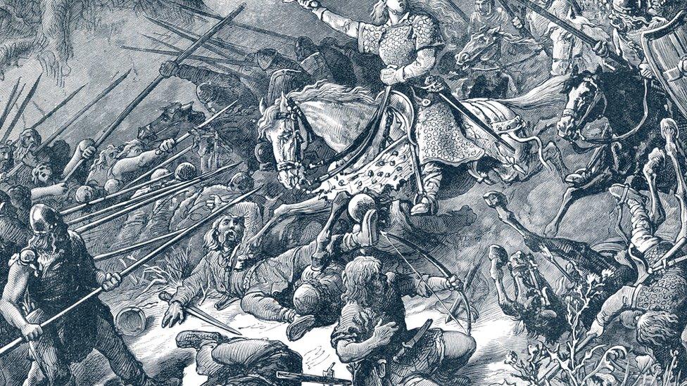 An illustration which shows the Lady of the Mercians fighting