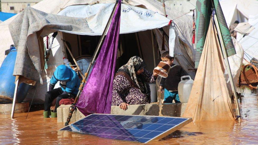 Heavy rainstorm flood syrian refugee camps In Idlib, Syria on January 31, 2021.