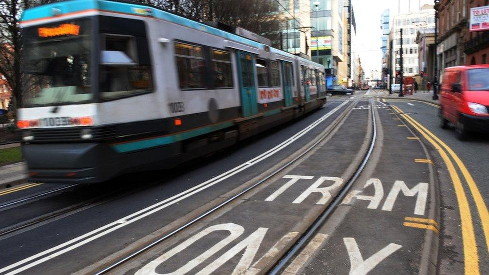 Tram in Manchester city centre