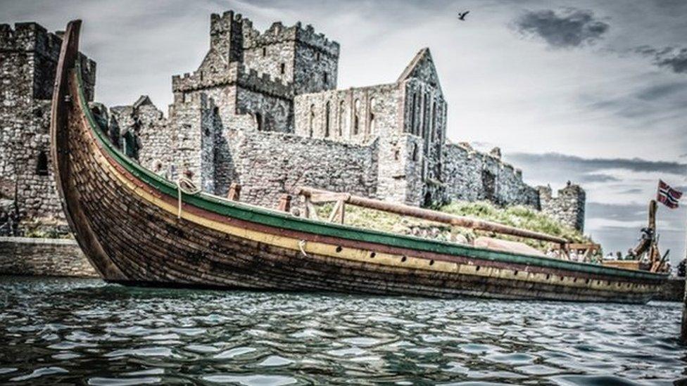 Viking Longship in Peel Harbour, Isle of Man courtesy Steve Babb