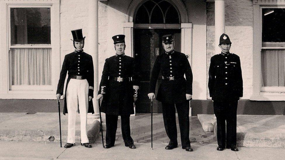 Police officers outside the former Monmouthshire Constabulary headquarters