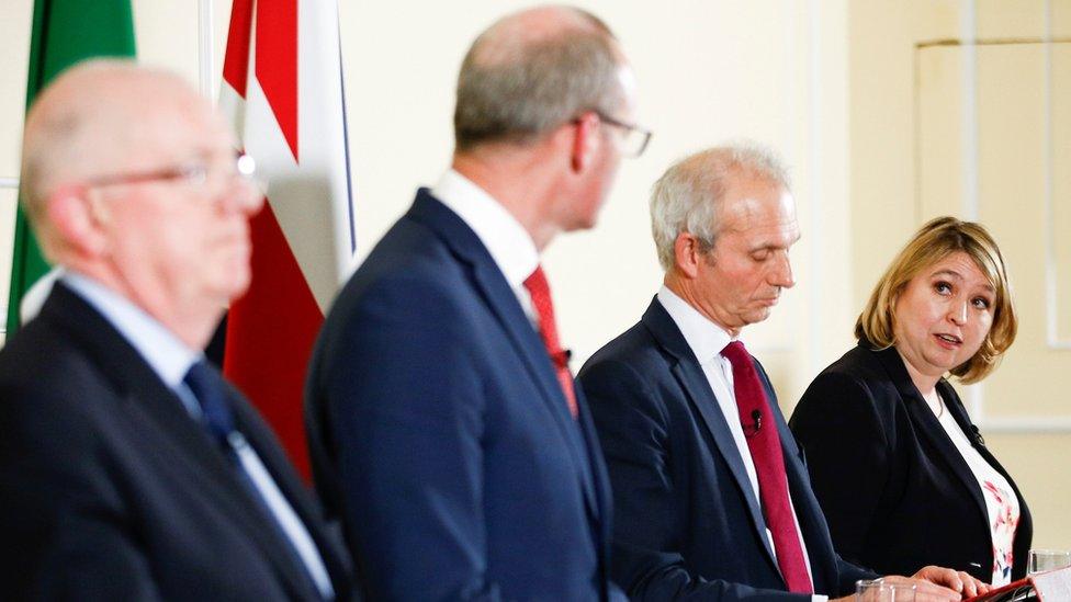 Karen Bradley with David Lidington, SImon Coveney and Charlie Flanagan in May 2019