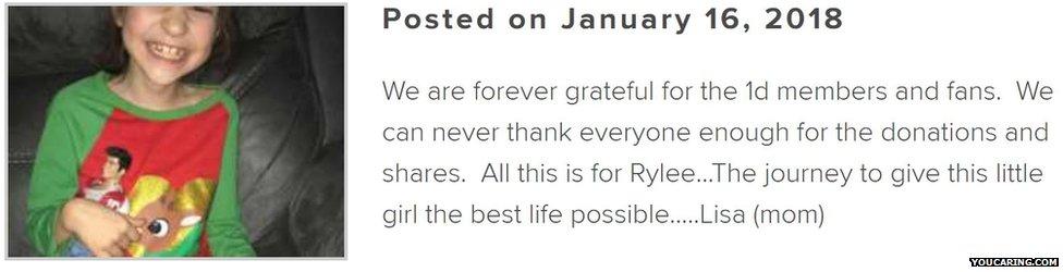 Rylee's mum posted on the fundraising page