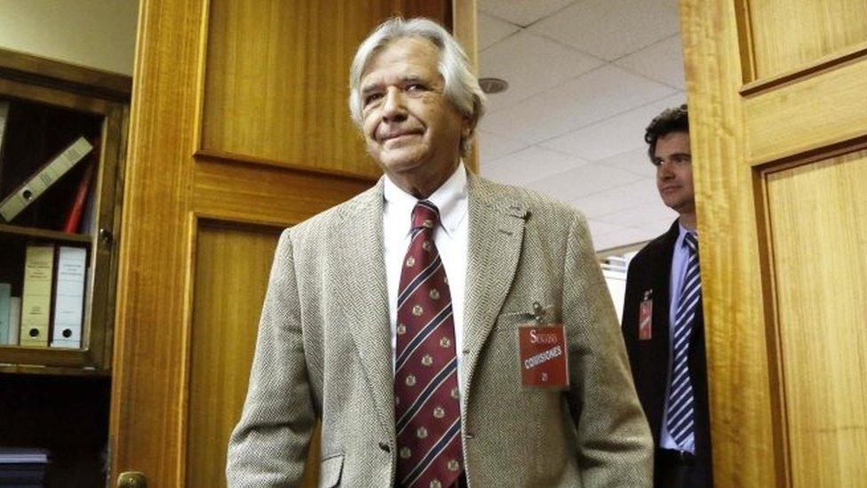 Picture taken on July 12, 2017 showing Chilean businessman Carlos Cardoen arriving at a Senate human rights commission, in Valparaiso, Chile