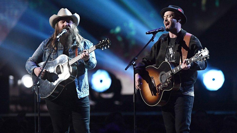 Justin Timberlake and Chris Stapleton at the Brit Awards