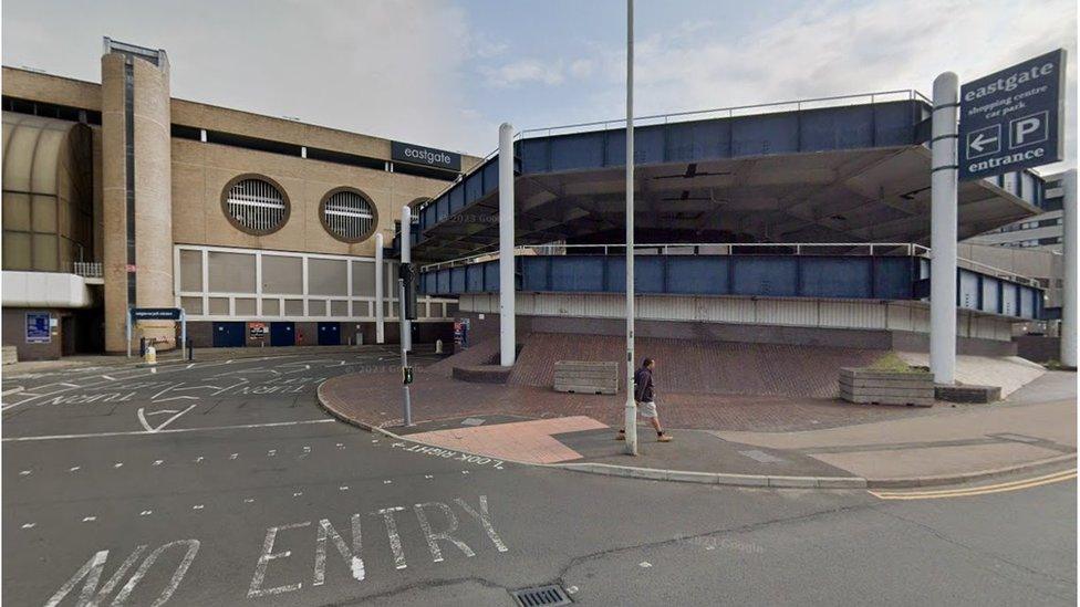 A street view of Eastgate Shopping Centre in Basildon