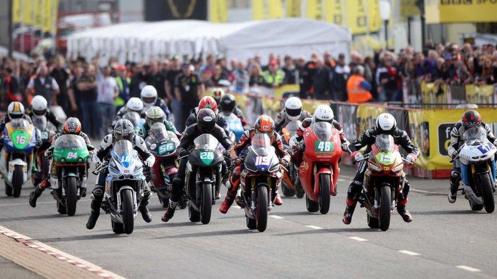 The start of a North West 200 Supertwins race