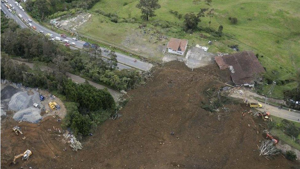 General view of a landslide that affected the Medellin-Bogota highway in the jurisdiction of Copacabana, close to Medellin, Antioquia department, in Colombia, taken on October 26, 2016.