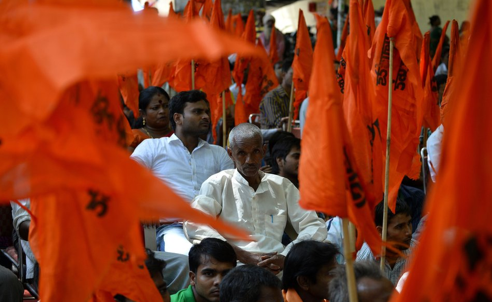 Hindu right-wing groups in a protest against the alleged 'Love Jihad' movement in Delhi in September 2014